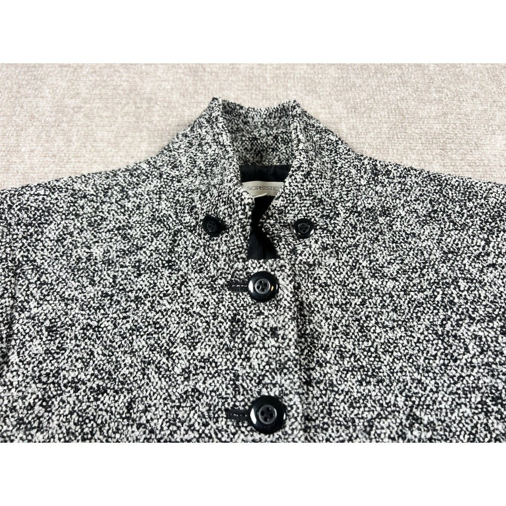 VTG Petite Sophisticate Womens 6 Tweed Wool Blend Jacket Black White High Collar